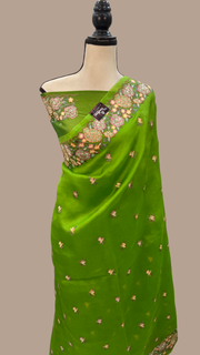 Pure Organza Chikankari Handloom Banarasi Saree - The Handlooms