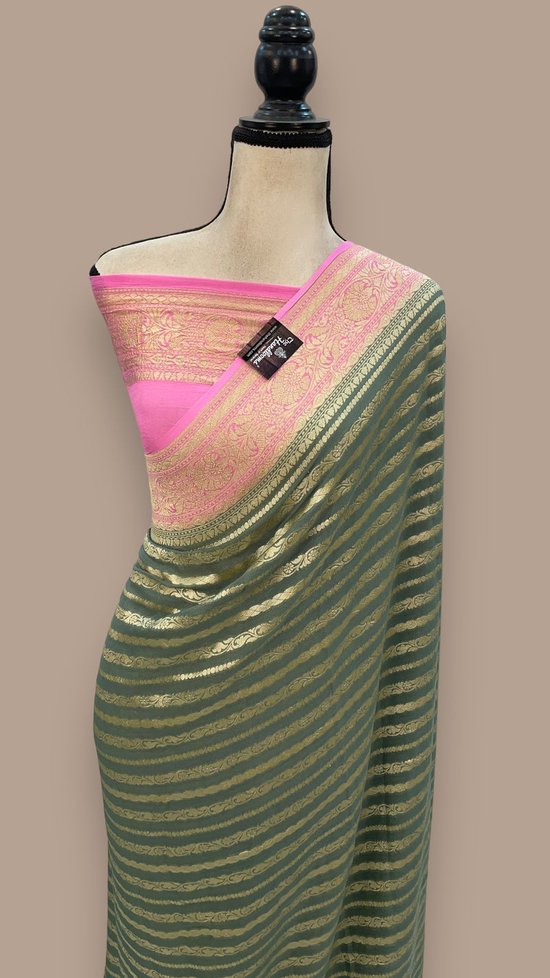 Khaddi Georgette Handloom Banarasi Saree - water zari - The Handlooms