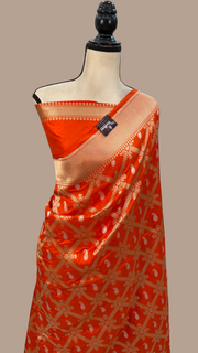 Pure Katan Silk Banarasi Handloom Saree - All over Sona Roopa Jaal work - The Handlooms