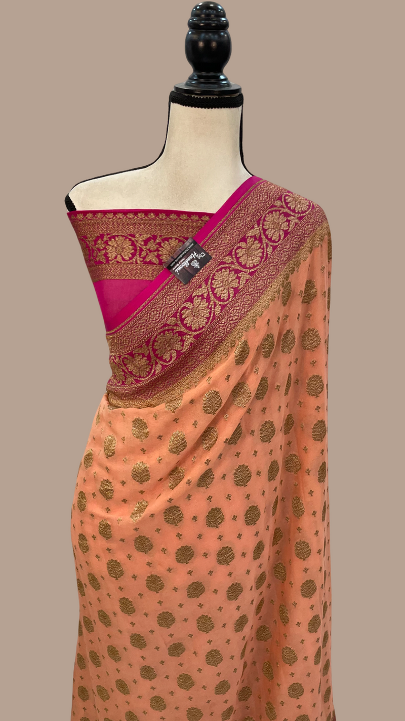 Pure Khaddi Georgette Banarasi Saree -  Antique zari - The Handlooms
