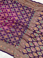 Pure Georgette Banarasi Bandhej Handloom Saree - with meenakari work - The Handlooms