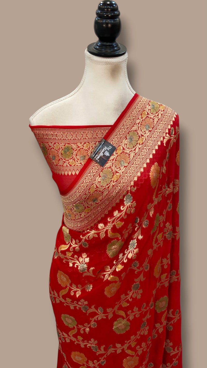 Pure Khaddi Georgette Handloom Banarasi Saree - Water Zari