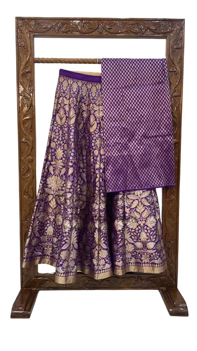 Pure Katan Silk Handloom Banarasi Lehenga All Over Sona Roopa Jaal Work With Stitched - The Handlooms