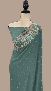 Pure Georgette Chikankari Handloom Banarasi Saree - The Handlooms