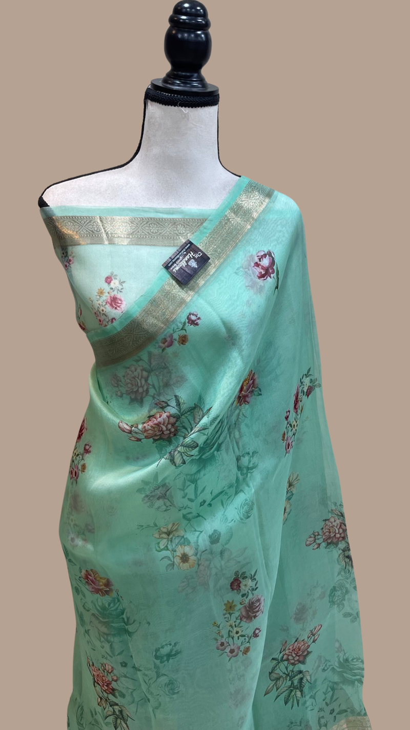 Pure Organza Digital Print Handloom Banarasi Saree - The Handlooms