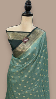 Mint Green Pure Tussar Silk Handloom Banarasi Saree - The Handlooms