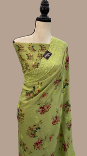 Pure Georgette Digital Print with Chikankari Handloom Banarasi Saree - The Handlooms