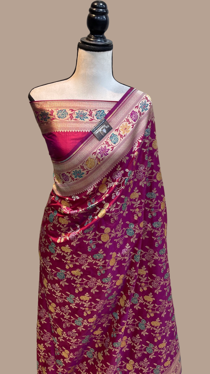 Pure Katan Silk Banarasi Handloom Saree - All over Jaal work with Meenakari - The Handlooms