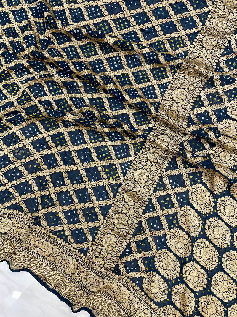 Pure Georgette Banarasi Bandhej Handloom Saree - The Handlooms