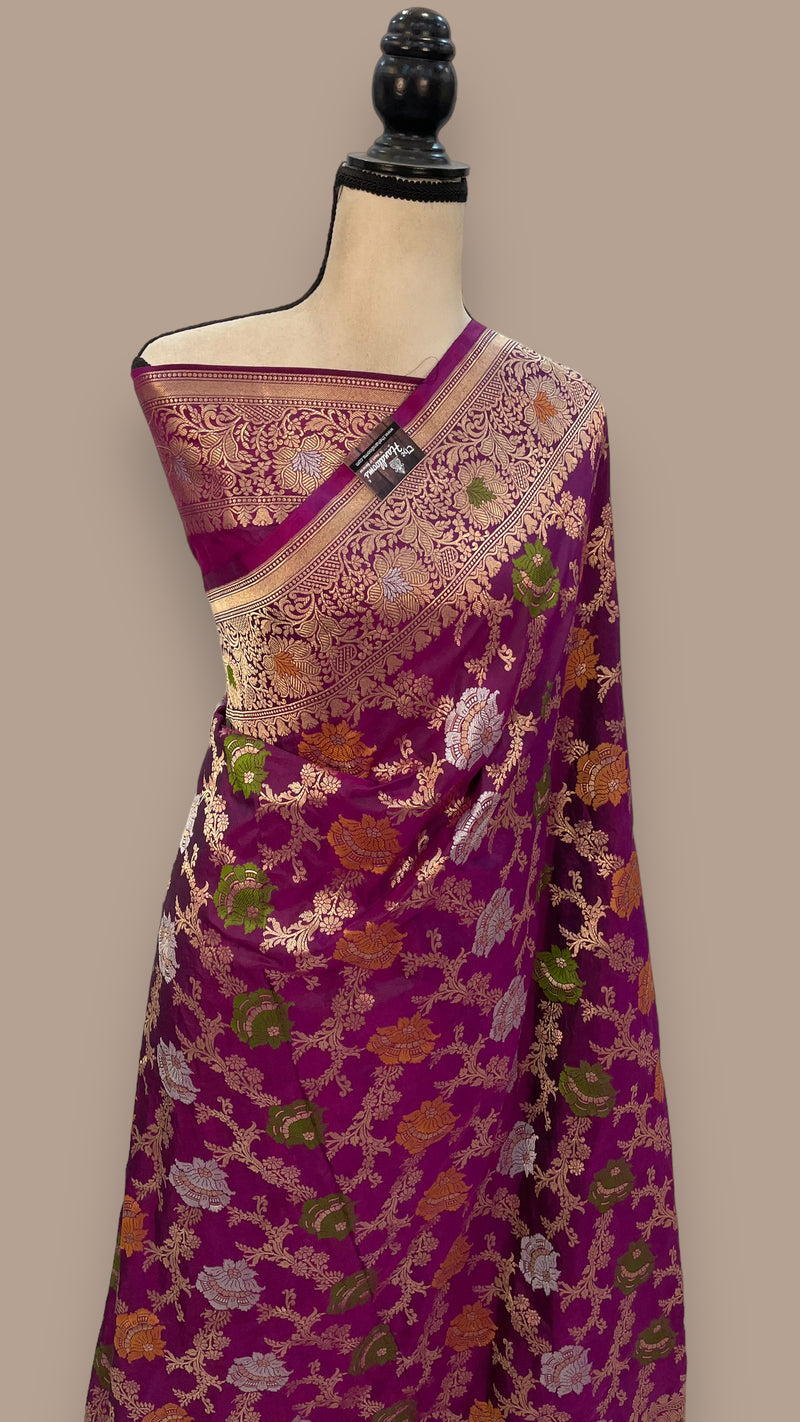 Pure Katan Silk Banarasi Handloom Saree - All over Sona Roopa Jaal work - The Handlooms