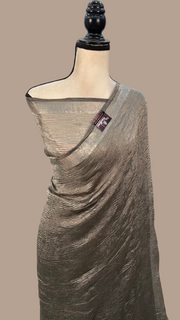 Black Pure Kora Tissue Crush Handloom Banarasi Saree - The Handlooms