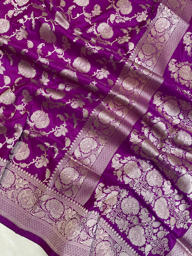 Pure Katan Silk Banarasi Handloom Saree - All Over Jaal Work - The Handlooms