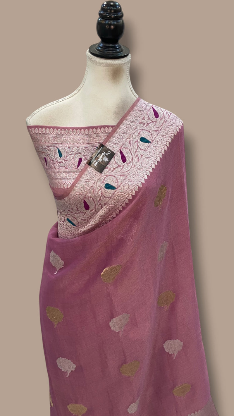 Handloom Banarasi Khaddi Georgette Saree | All-Over Sona Roopa Kadua Motifs & Meenakari