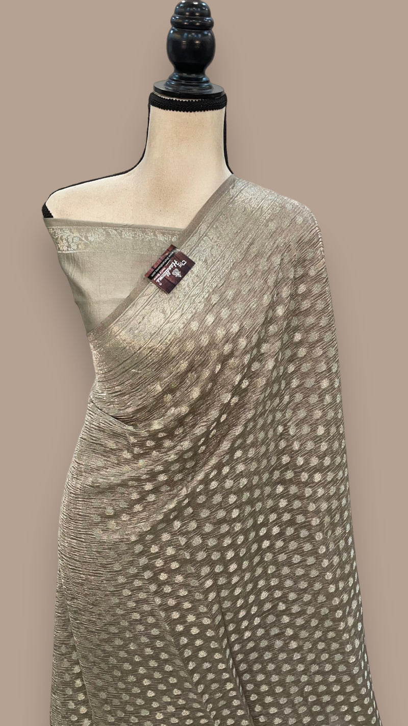 Pure Kora Tissue Crush Handloom Banarasi Saree - The Handlooms