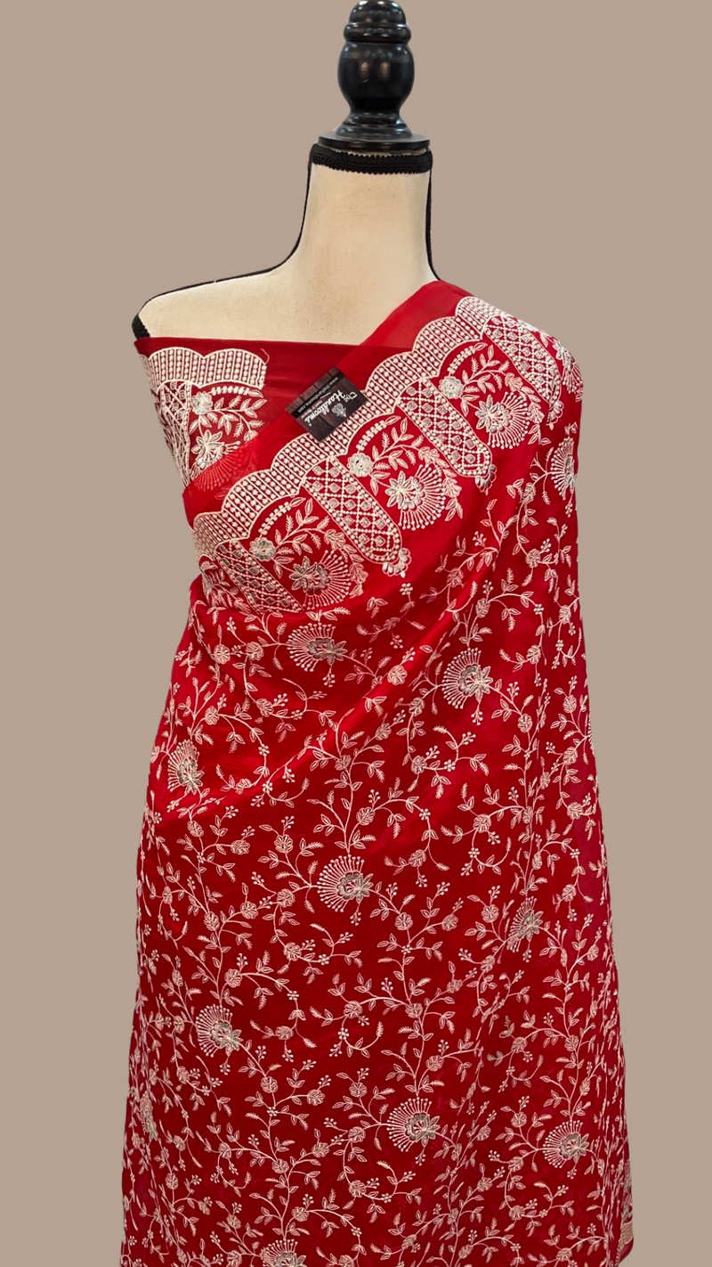 Organza Chikankari Handloom Banarasi Saree - The Handlooms