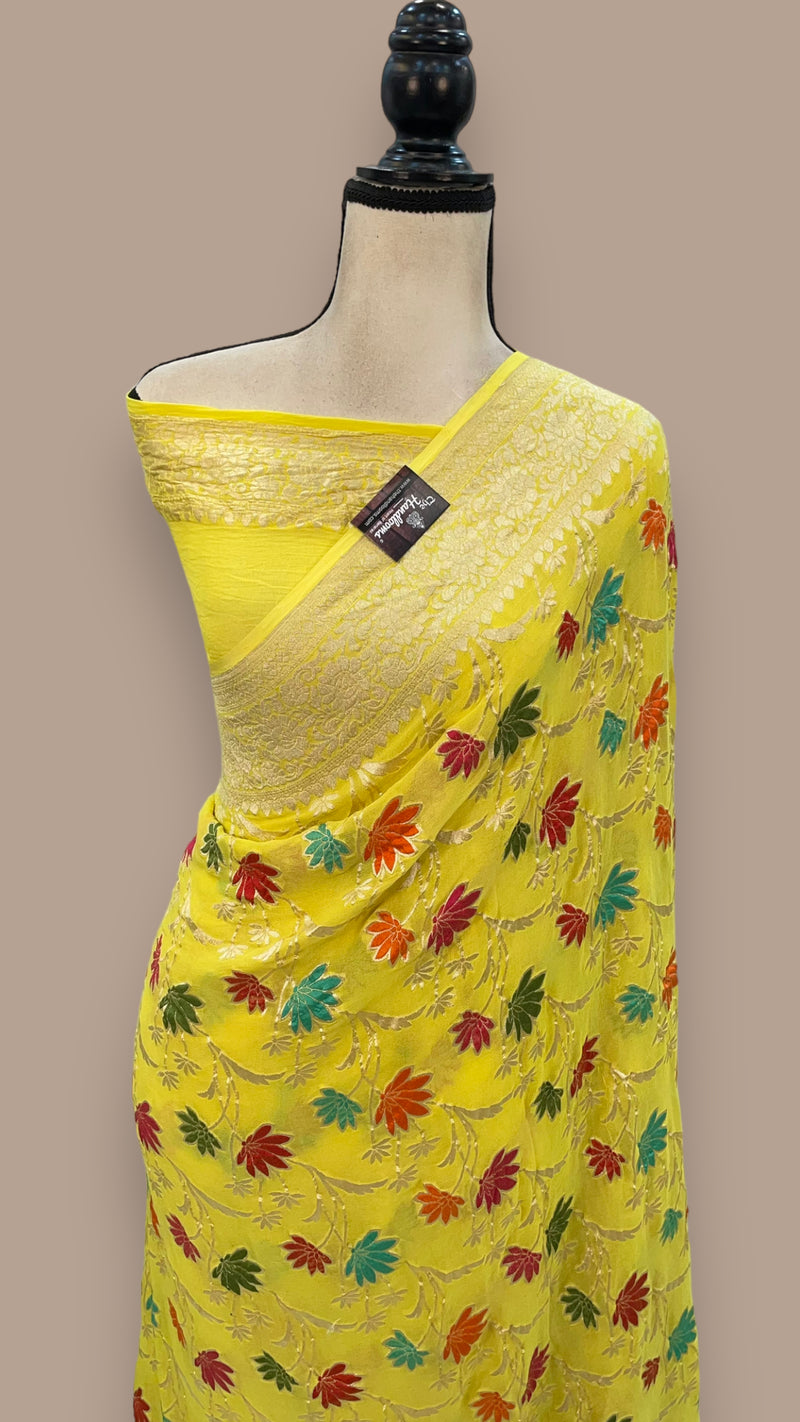 Khaddi Georgette Handloom Banarasi Saree - All over Jaal Work With Meenakari - The Handlooms