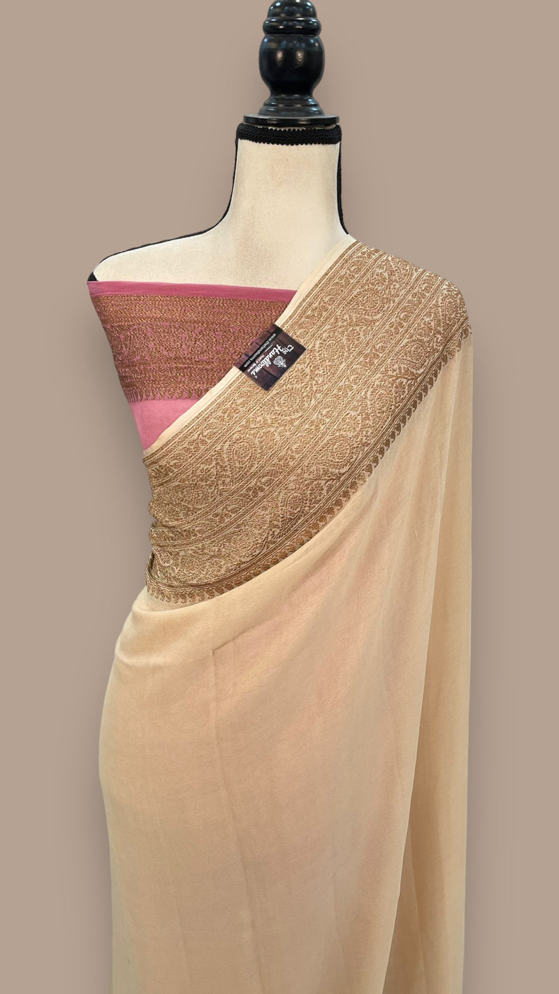 Khaddi Georgette Handloom Banarasi Saree -  Antique zari - The Handlooms
