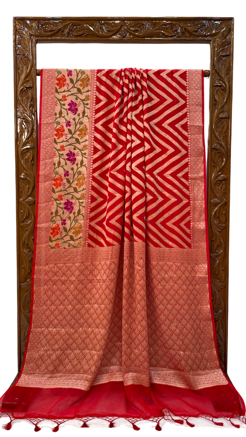 Red Pure Chiffon Khaddi Banarasi Saree - The Handlooms