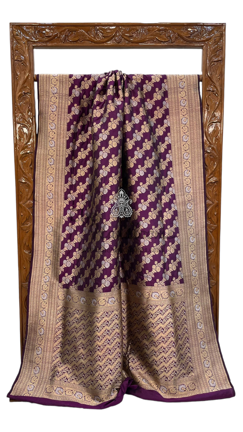 Pure Katan Silk Banarasi Handloom Saree - All over Sona Roopa Jaal work - The Handlooms