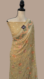 Pure Georgette Chikankari Handloom Banarasi Saree - The Handlooms