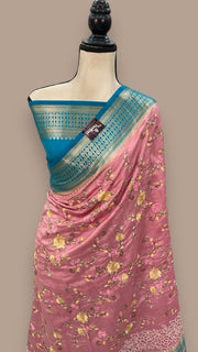 Pure Chiniya Silk Handloom Banarasi Saree with Chikankari - The Handlooms