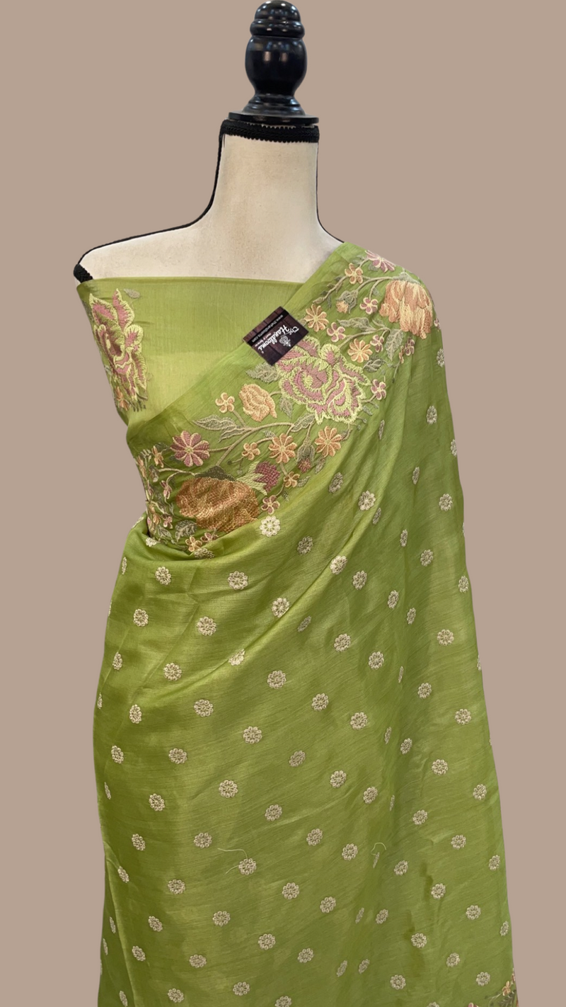 Tussar Silk Handloom Banarasi Saree With Chikankari - The Handlooms