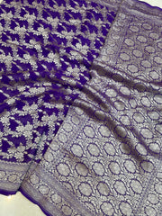 Purple Khaddi Georgette Handloom Banarasi Saree - The Handlooms