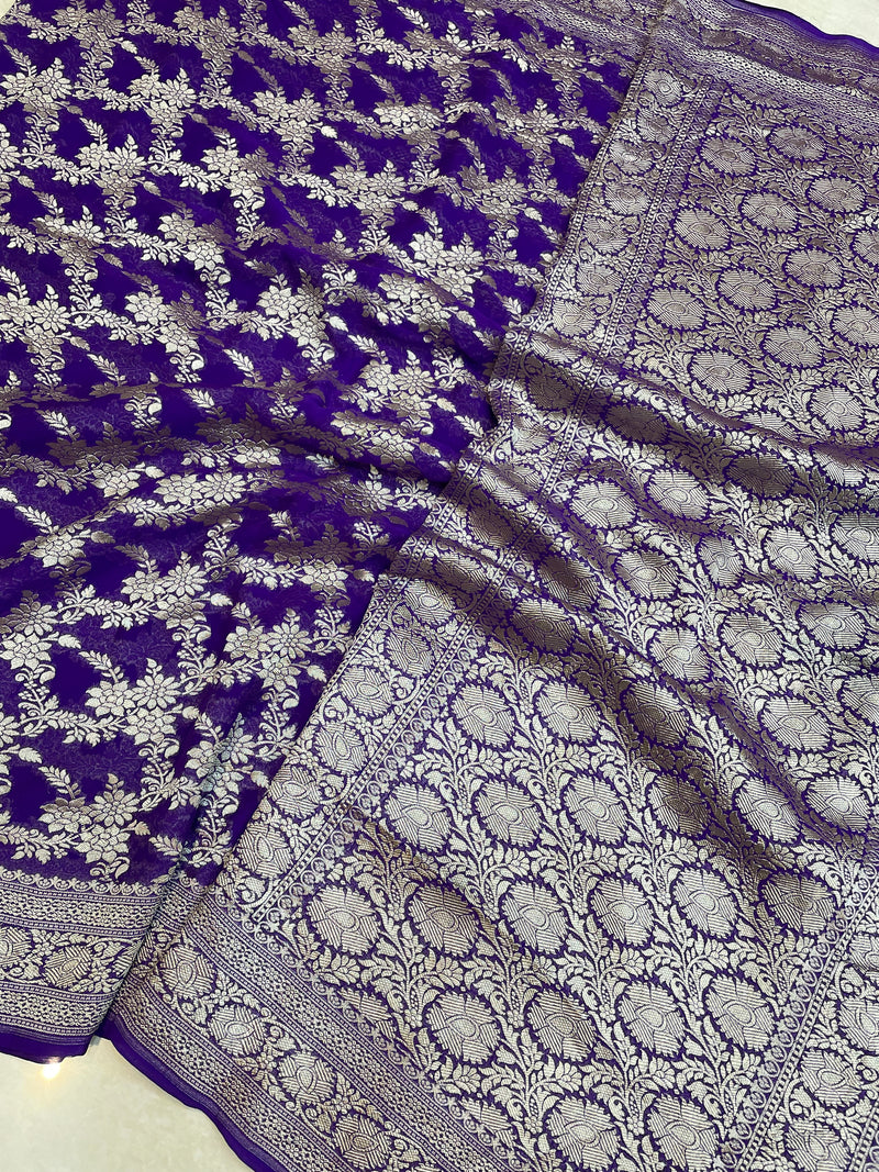 Purple Khaddi Georgette Handloom Banarasi Saree - The Handlooms