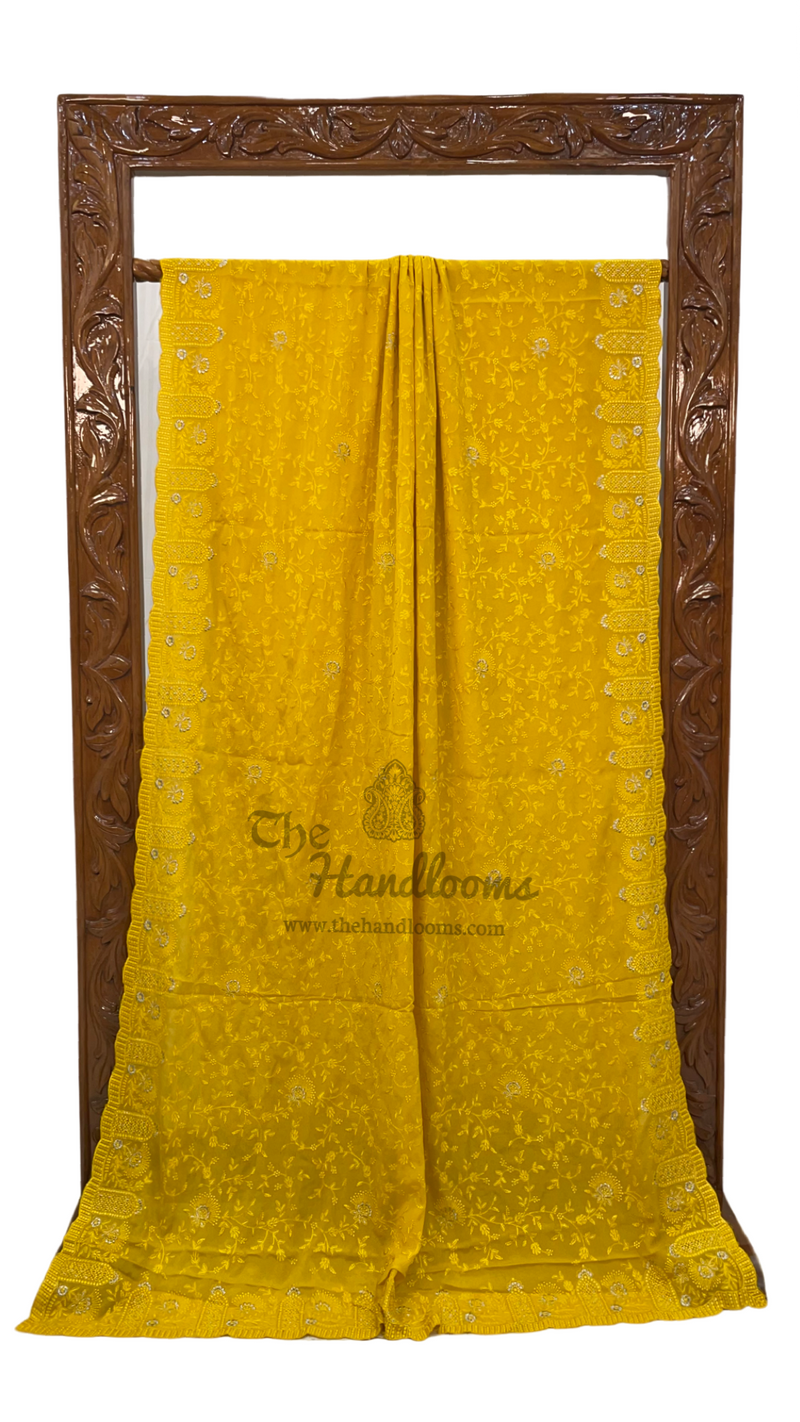 Pure Georgette Chikankari Handloom Banarasi Saree - The Handlooms