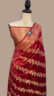 Pure Dupion Silk Banarasi Saree - Gold Zari - The Handlooms