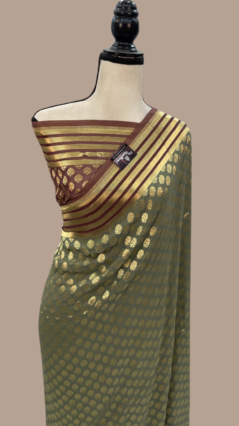 Khaddi Georgette Banarasi Saree - Gold zari - The Handlooms