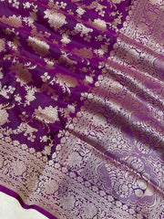 Pure Katan Silk Banarasi Handloom Saree - All Over Jaal Work - The Handlooms