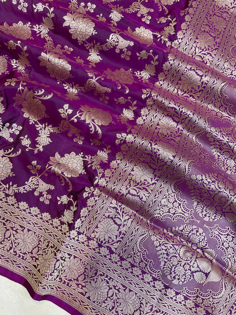 Pure Katan Silk Banarasi Handloom Saree - All Over Jaal Work - The Handlooms