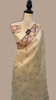 Pure Organza Chikankari Handloom Banarasi Saree - The Handlooms