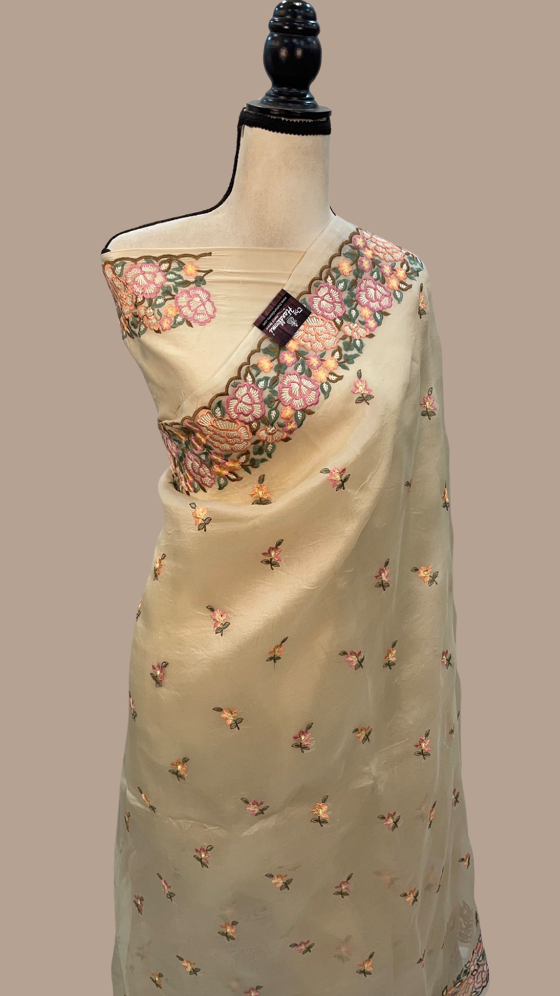 Pure Organza Chikankari Handloom Banarasi Saree - The Handlooms