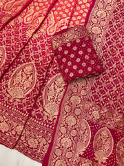 Pure Khaddi Georgette Bandhani Handloom Banarasi Lehenga - The Handlooms