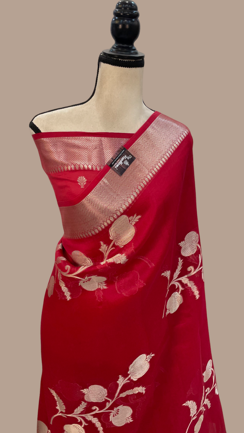 Red Pure Kora Handloom Banarasi Saree - The Handlooms