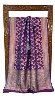 Purple Pure Katan Silk Banarasi Handloom Saree - All over Jaal work - The Handlooms