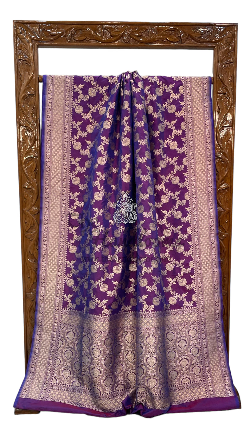 Purple Pure Katan Silk Banarasi Handloom Saree - All over Jaal work - The Handlooms