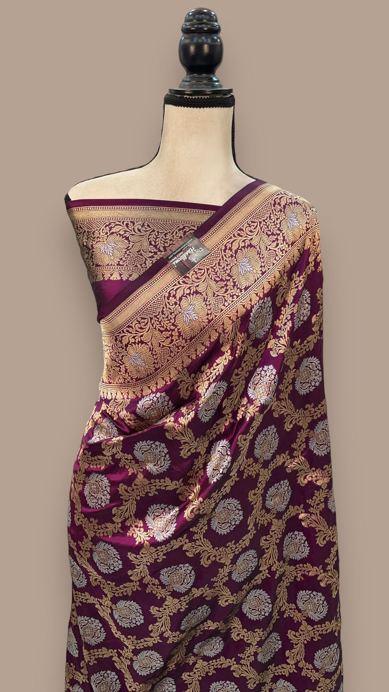 Pure Katan Silk Banarasi Handloom Saree - All over Sona Roopa Jaal work - The Handlooms