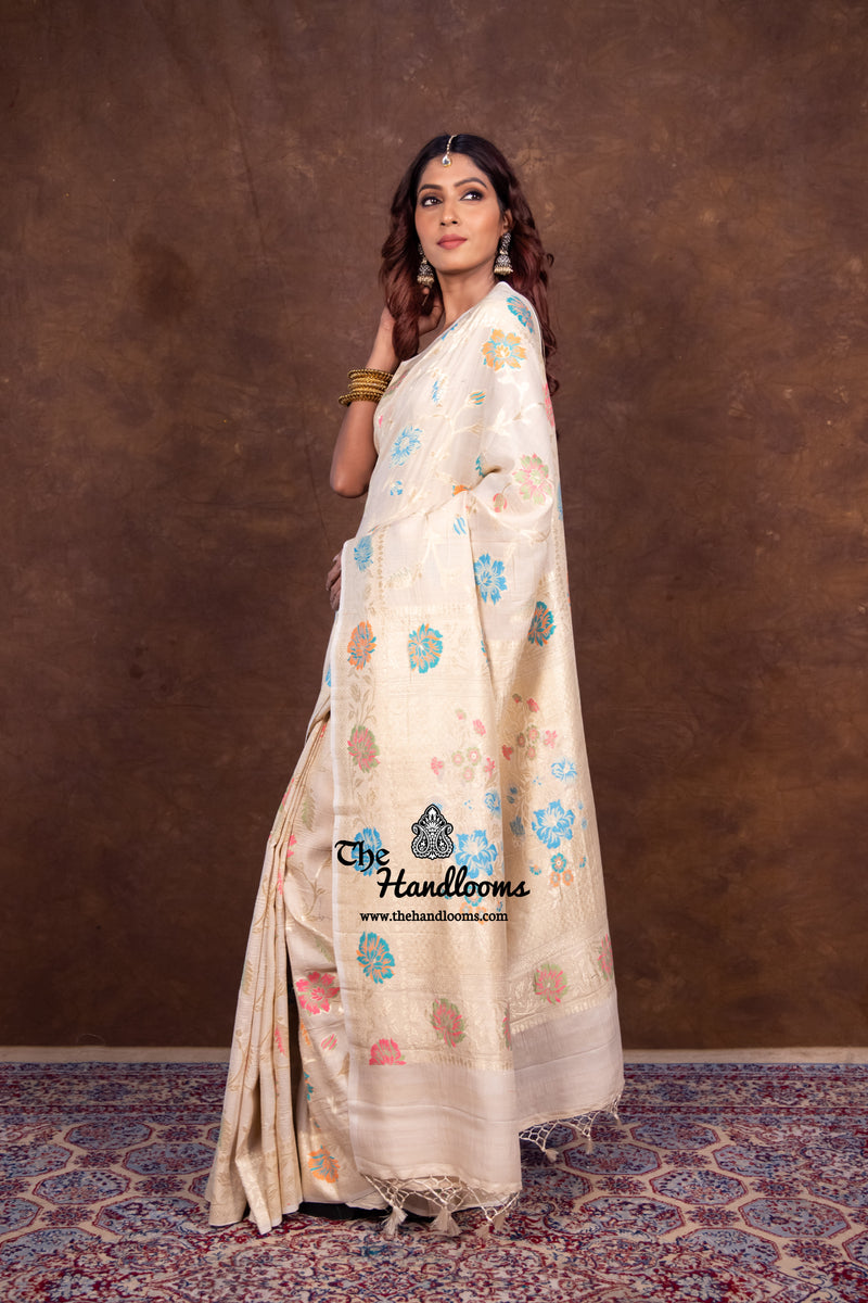 Pure Tussar Georgette Handloom Banarasi Saree - All over Jaal Work with meenakari - The Handlooms