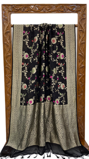 Black Khaddi Georgette Handloom Banarasi Saree - Tilfi - The Handlooms