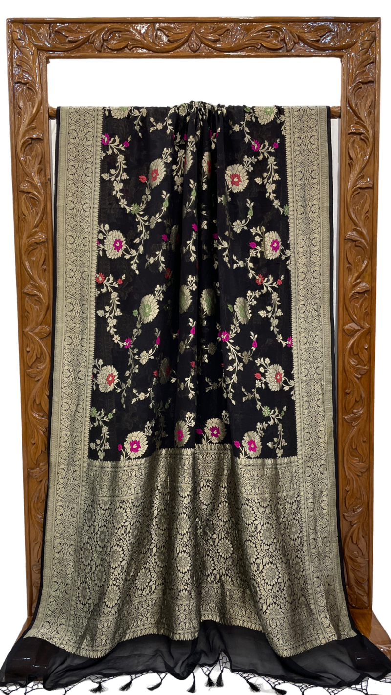 Black Khaddi Georgette Handloom Banarasi Saree - Tilfi - The Handlooms