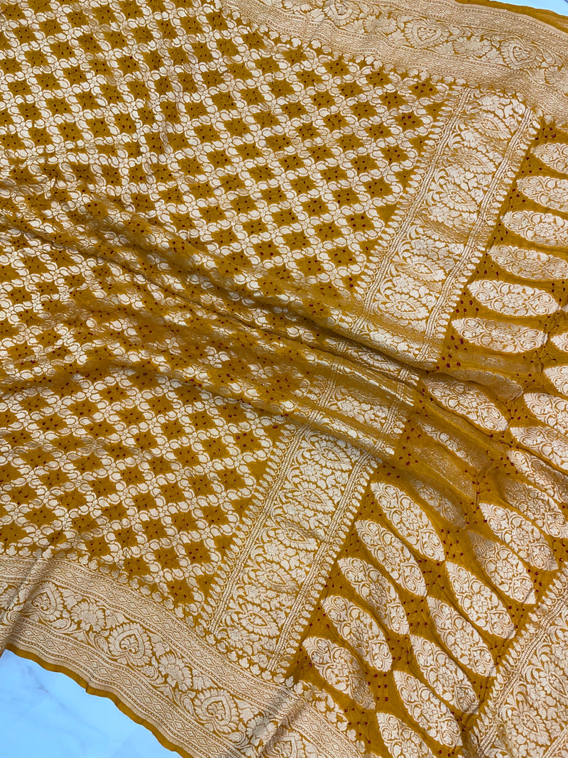 Pure Georgette Banarasi Bandhej Handloom Dupatta - The Handlooms