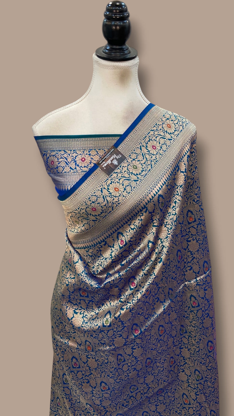 Regal Pure Katan Silk Banarasi Saree – Handwoven Tanchui Brocade With Meenakari