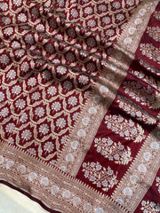 Pure Katan Silk Banarasi Handloom Saree - All over Sona Roopa Jaal work - The Handlooms