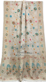 Off-white Pure Khaddi Georgette Handloom Banarasi Saree - All over Jaal Work With Meenakari - The Handlooms