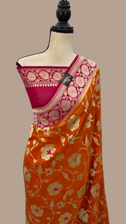 Khaddi Georgette Handloom Banarasi Saree - All over Jaal Work with meenakari - The Handlooms