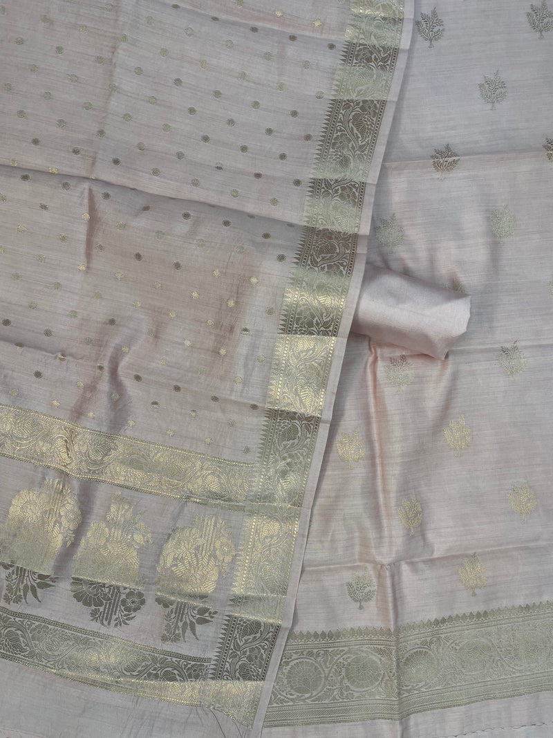 Onion Pink Pure Chiniya Silk Handlooms Banarasi Dress material - The Handlooms