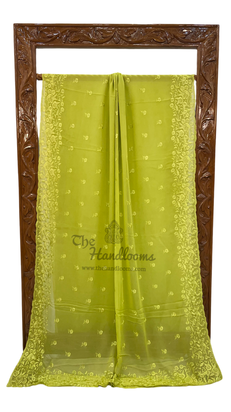 Pure Georgette Chikankari Handloom Banarasi Saree - The Handlooms